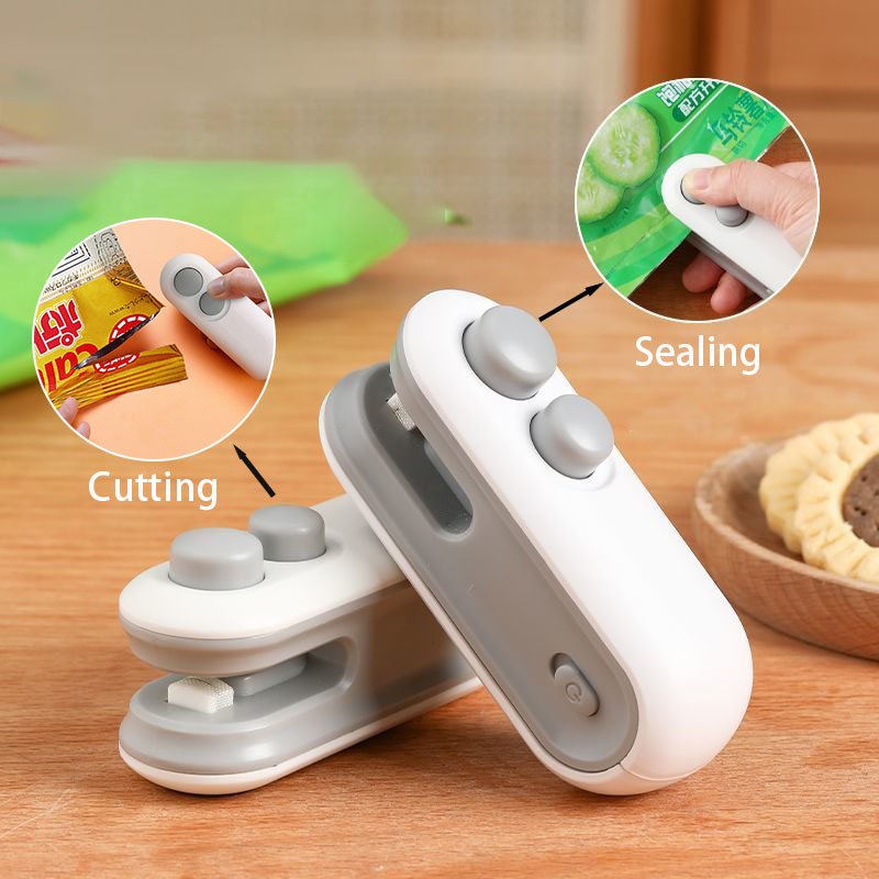 Portable Mini Sealer Heat Sealer 2 in 1 Home Use Snack Sealing Machine Plastic Bag Heat Sealer Rechargeable Sealer